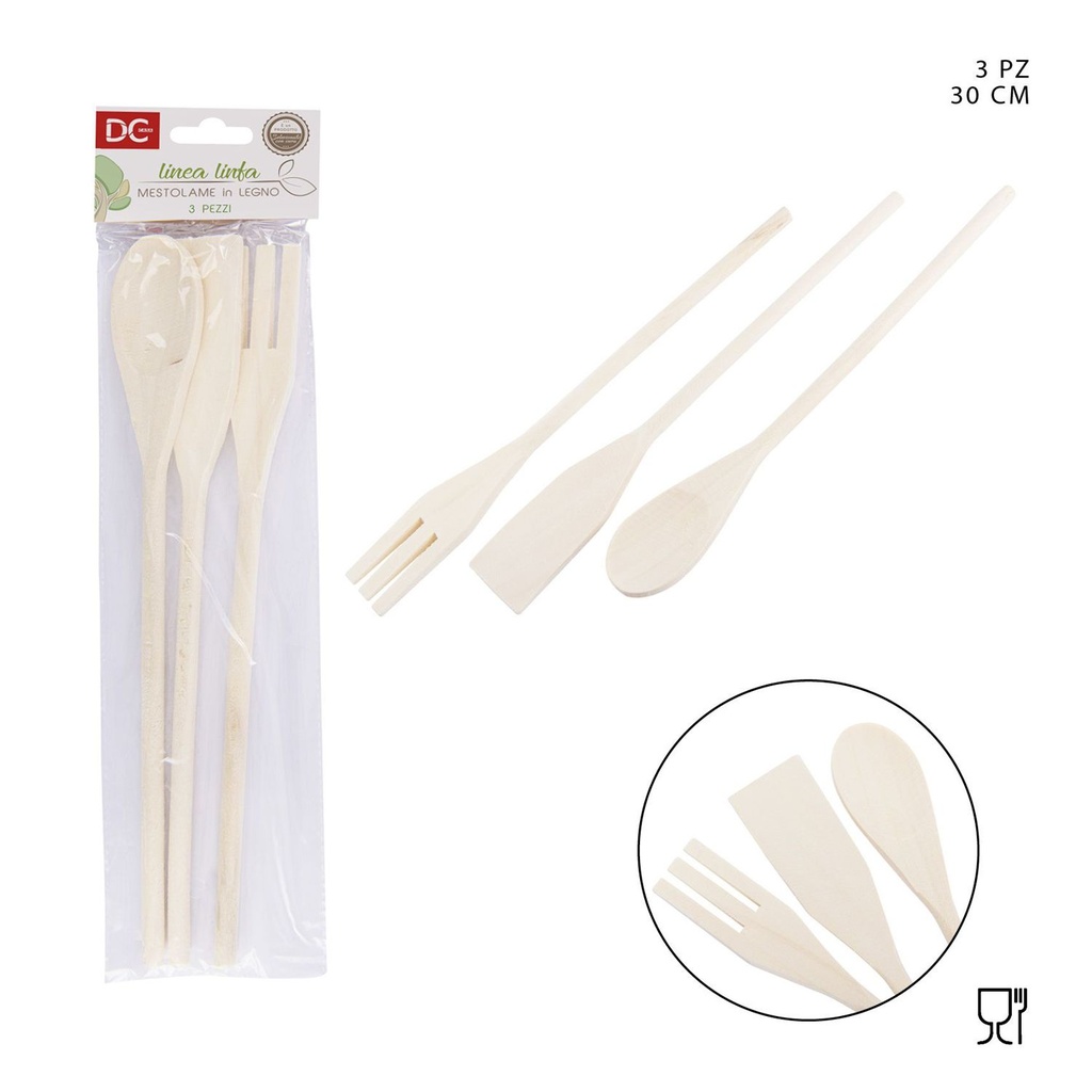 Set de utensilios de madera blancos 30cm 3pz - Artículos de cocina