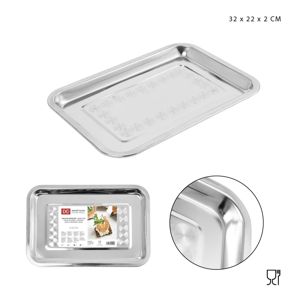 Bandeja rectangular de acero inoxidable 32x22x2 cm - Utensilios de cocina