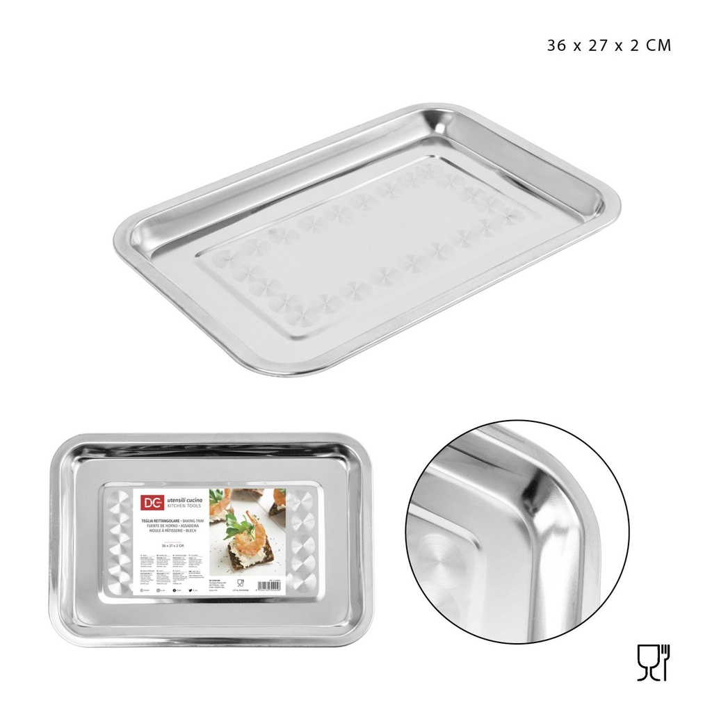 Bandeja rectangular de acero inoxidable 36x27x2cm - Utensilios de cocina