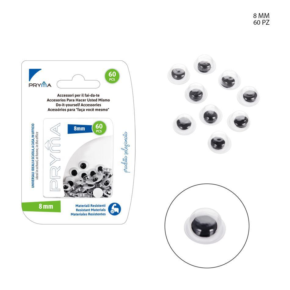  adornos oculares autoadhesivos de 8 mm, 60 piezas - Accesorios de manualidades