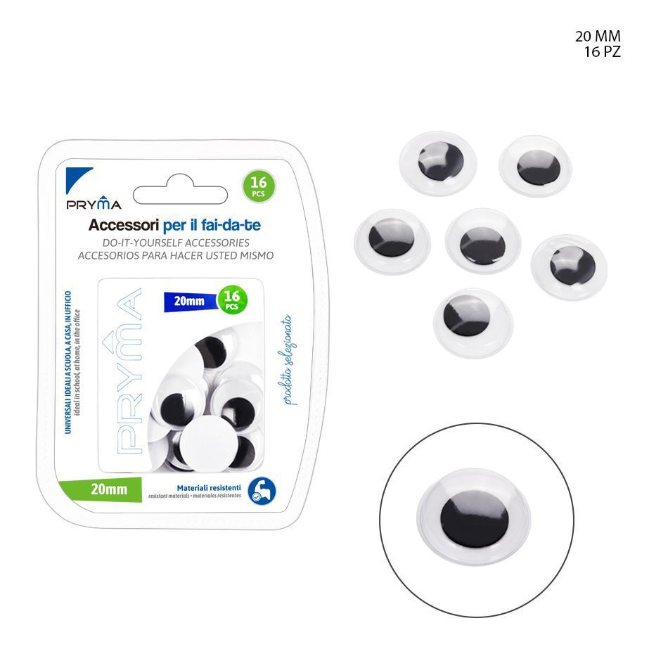  adornos oculares autoadhesivos de 20 mm, 16 piezas - Accesorios de manualidades