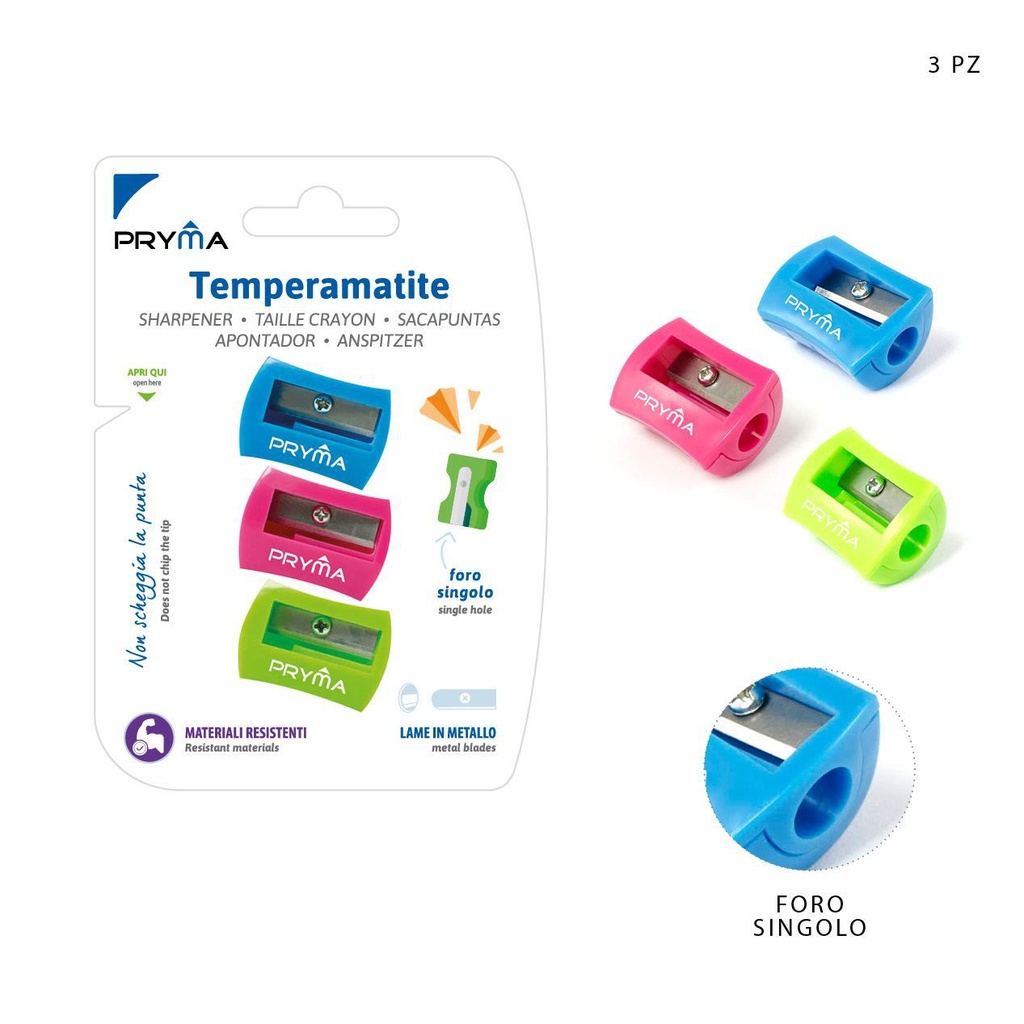 Sacapuntas de un solo orificio 3x2 cm 3 piezas - Útiles de papelería