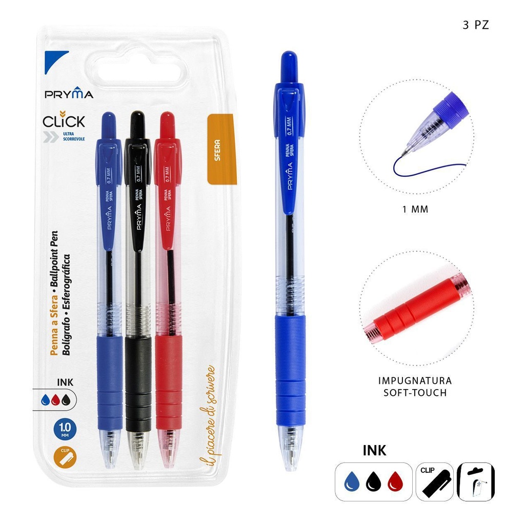 Bolígrafo de clic 1mm (3 piezas) surtido - Herramientas de escritura