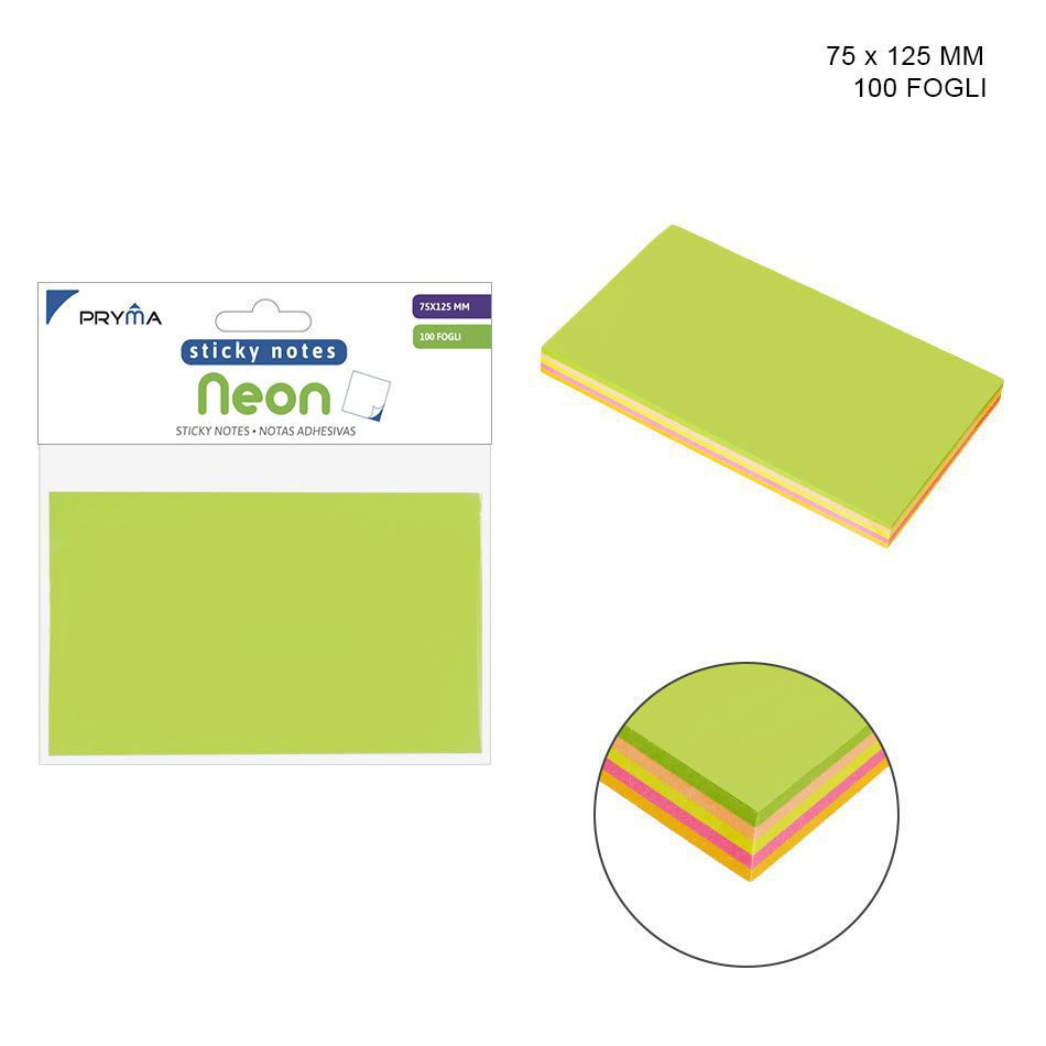 Notas adhesivas en colores fluorescentes 75X125MM 100FF