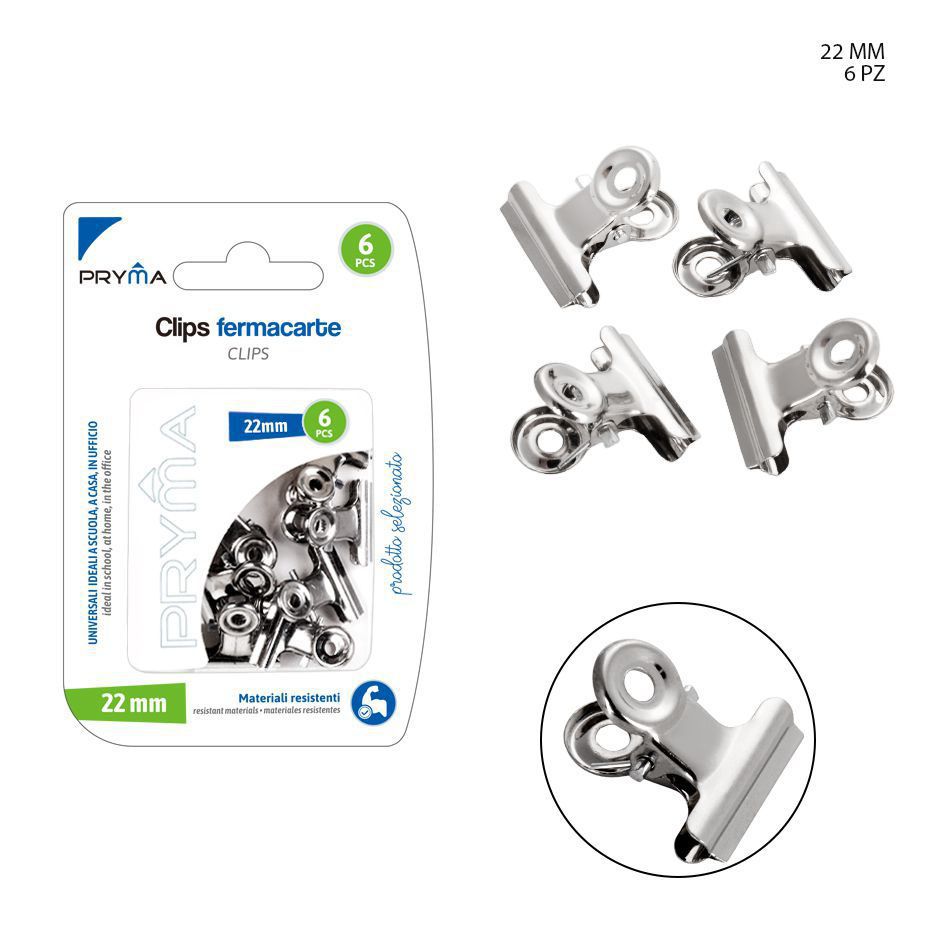 Clip de bulldog metálico 22 mm 6 PCS - Accesorios variados