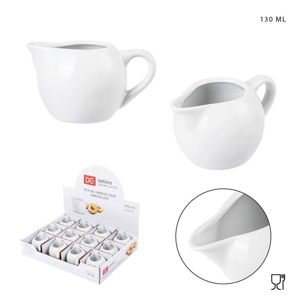 Jarra de leche de porcelana blanca 130ml - Recipiente para líquidos, ideal para desayunos