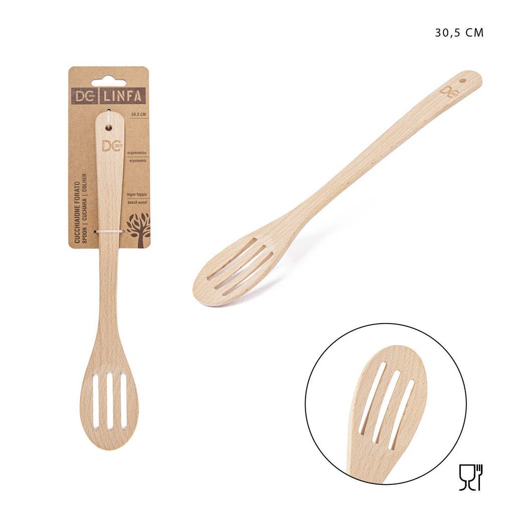 Cuchara perforada grande de madera 30.5X5.5CM - Utensilios de cocina