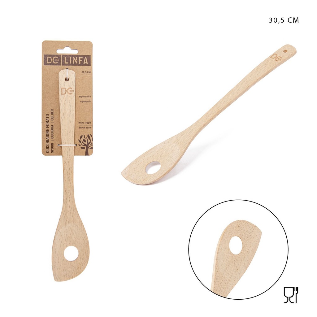 Cuchara perforada grande de madera 30.5X5.5CM - Utensilios de cocina