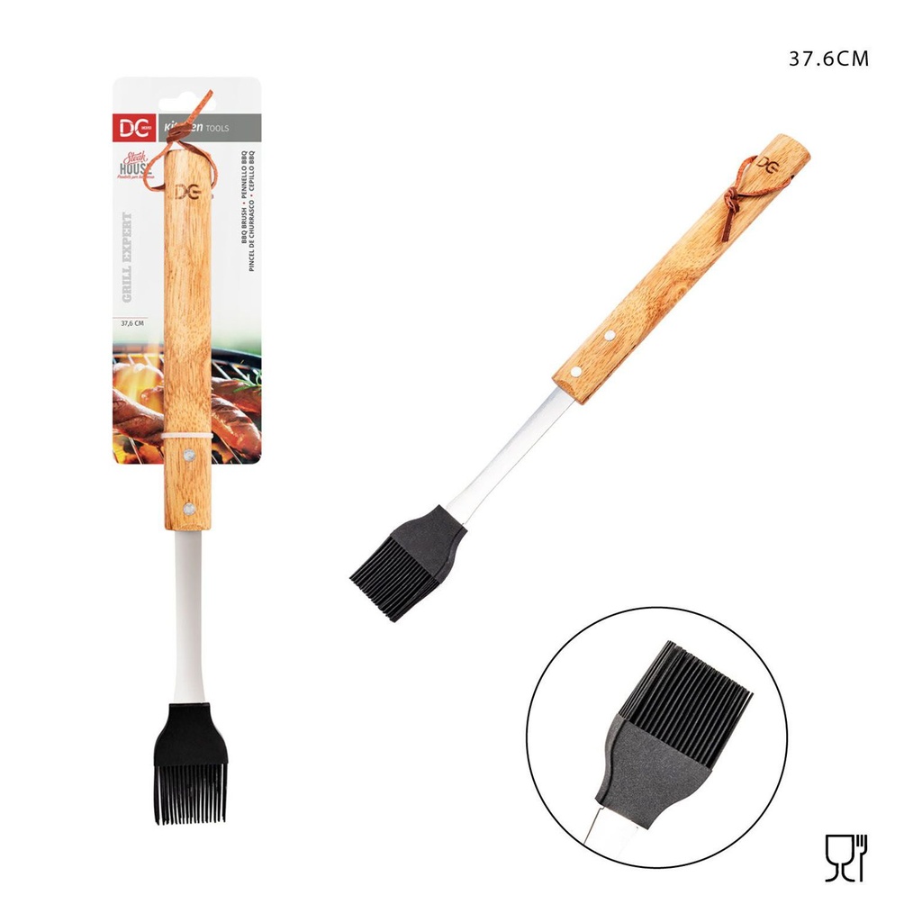 Cepillo de silicona para BBQ con mango de madera 37.6cm - Accesorios para barbacoa