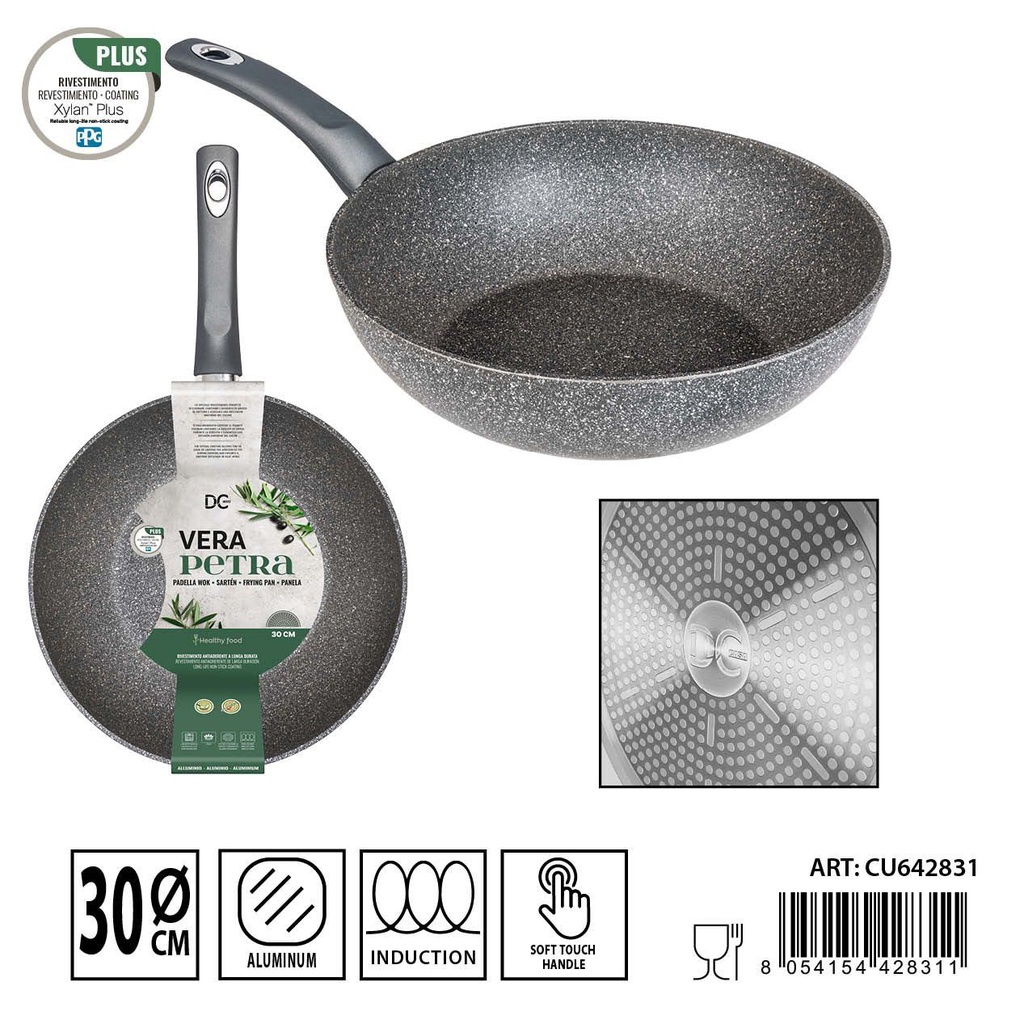 Wok gris 32 cm Vera Petra - Utensilios de cocina y sartenes