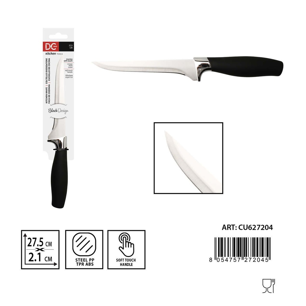 Cuchillo deshuesador tacto suave 27.5x2.1x2.3cm para cocina