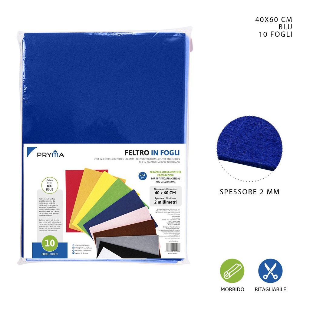 Hoja de fieltro azul 40x60CM 2MM 264G - Material de manualidades