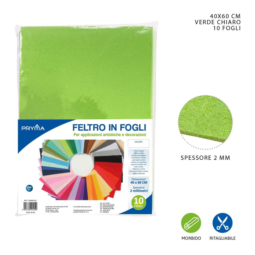 Hoja de fieltro verde claro 40x60CM 2MM 264G - Material de manualidades