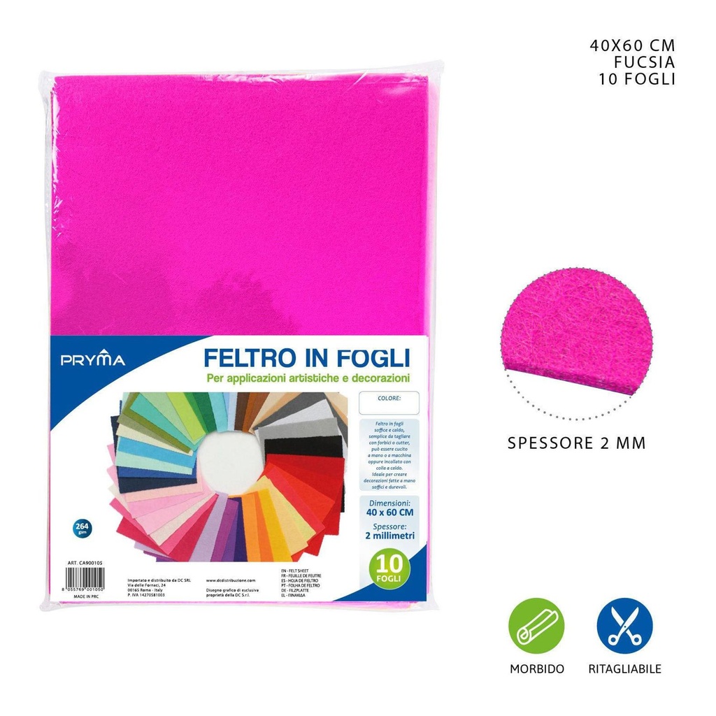 Hoja de fieltro fucsia 40x60CM 2MM 264G - Material de manualidades