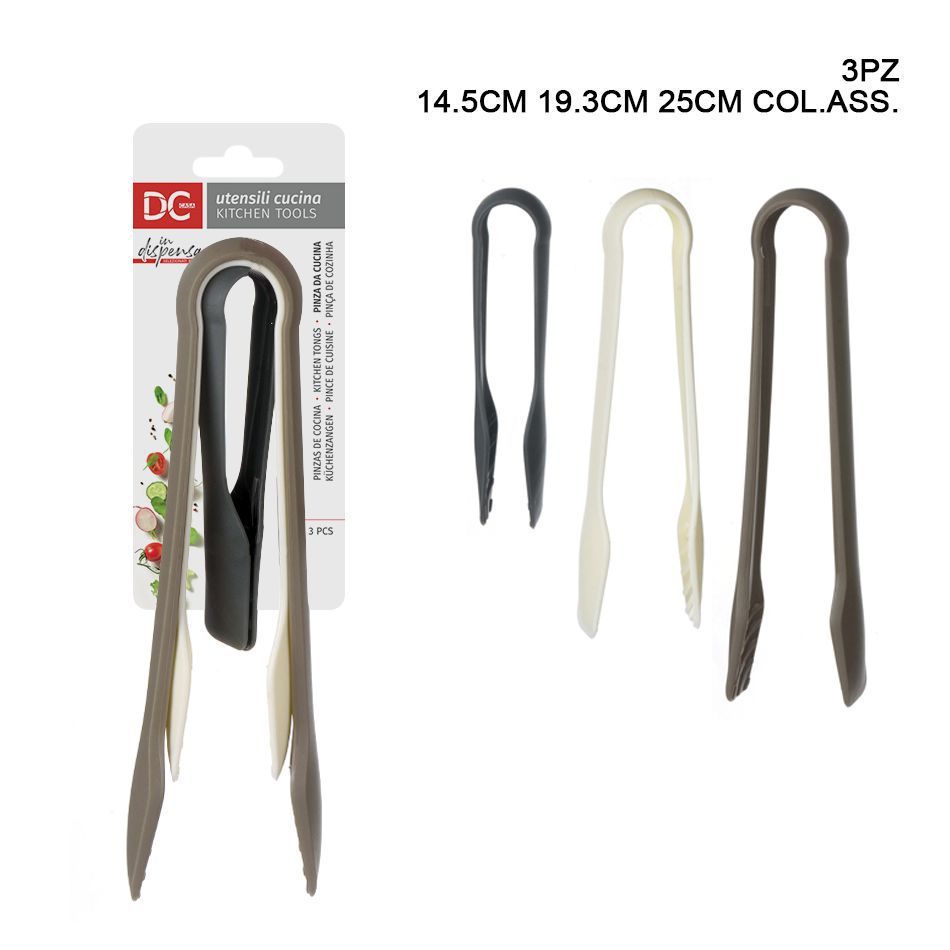 Pinza plástica 14.5-19.3-25 cm 3 pz - Utensilios de cocina