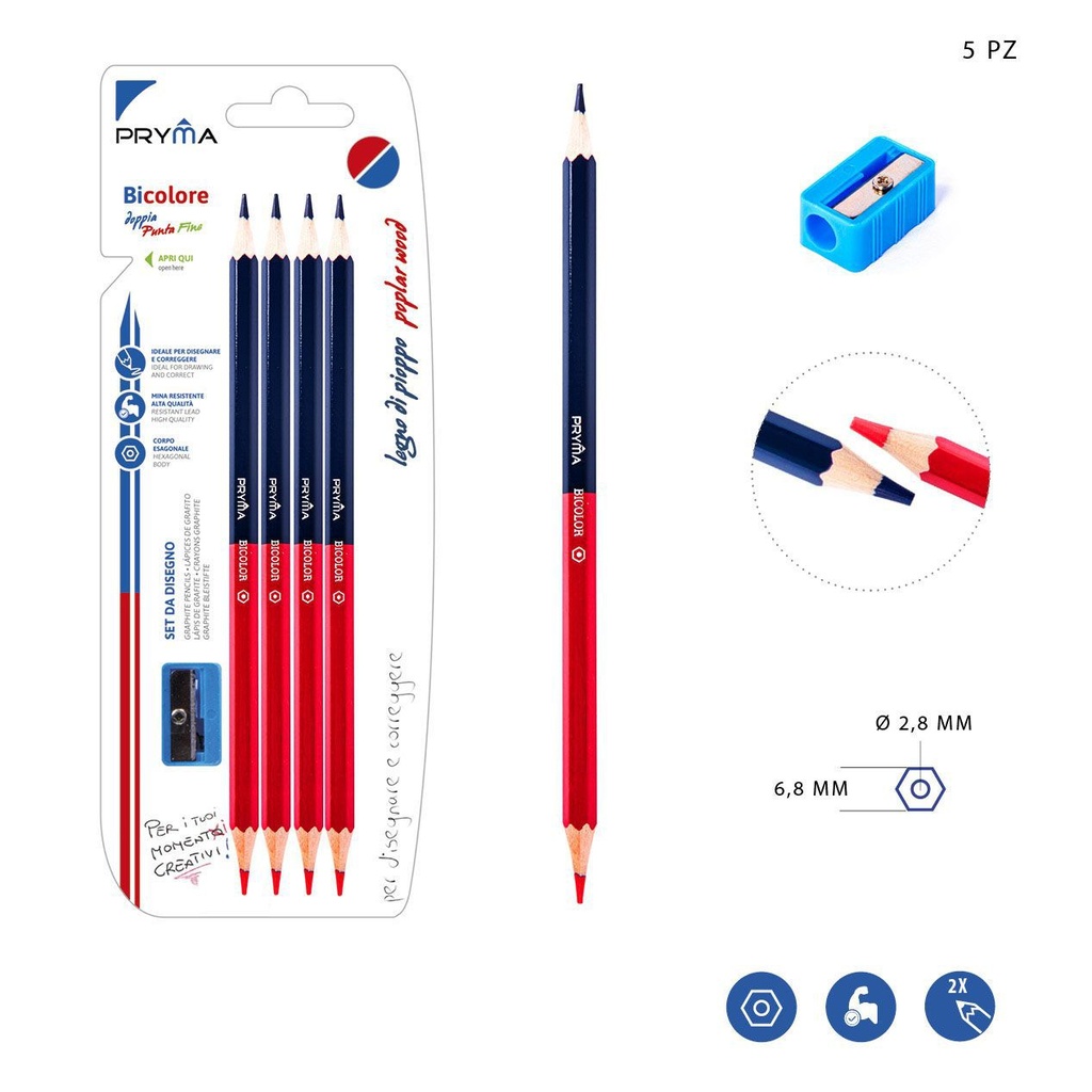 Lápiz bicolor fino 4 pcs + sacapuntas - Accesorios de papelería