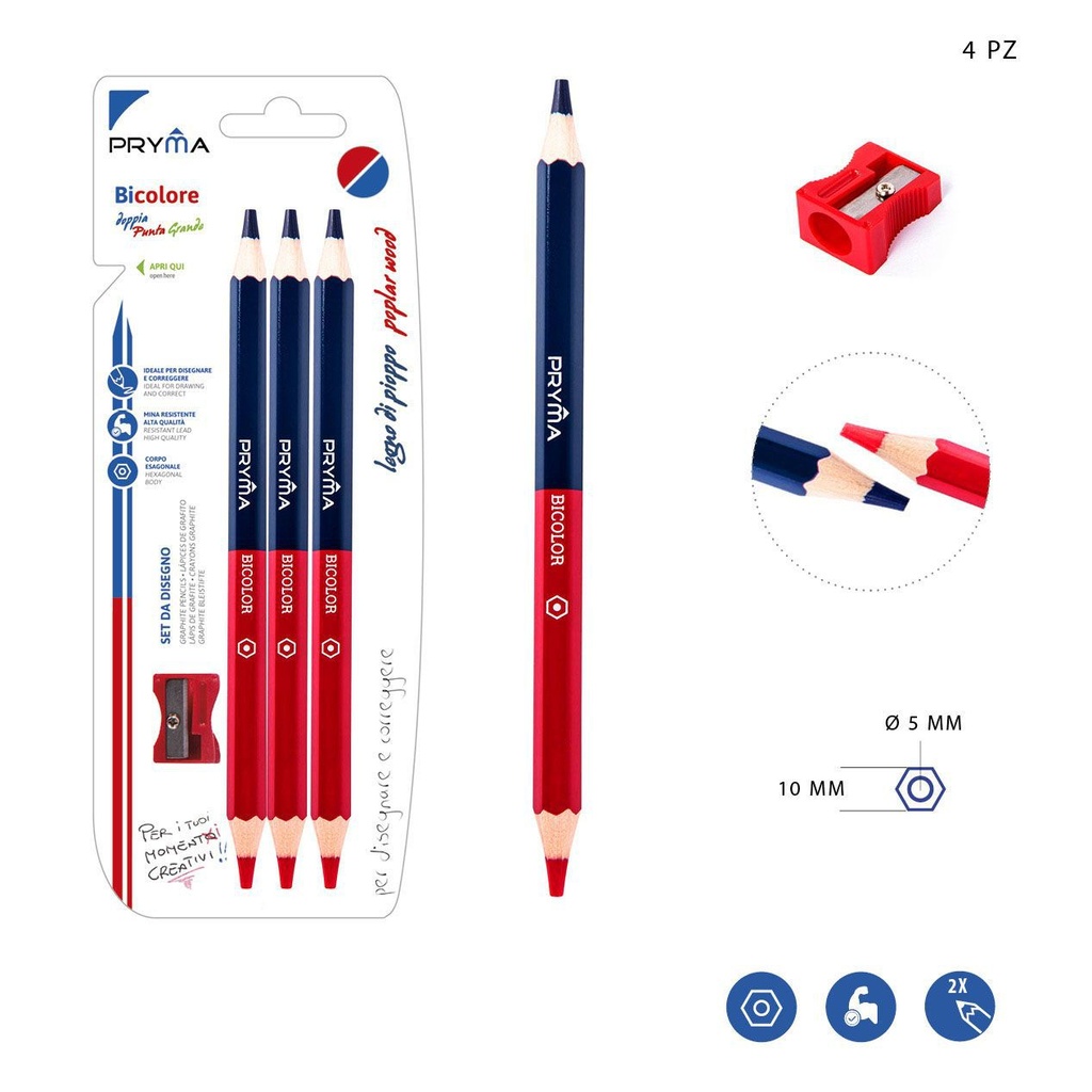 Lápiz bicolor grande 3 piezas + sacapuntas - Herramientas de escritura