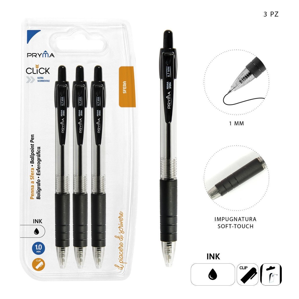 Bolígrafo de clic 1mm (3 piezas) negro - Herramientas de escritura