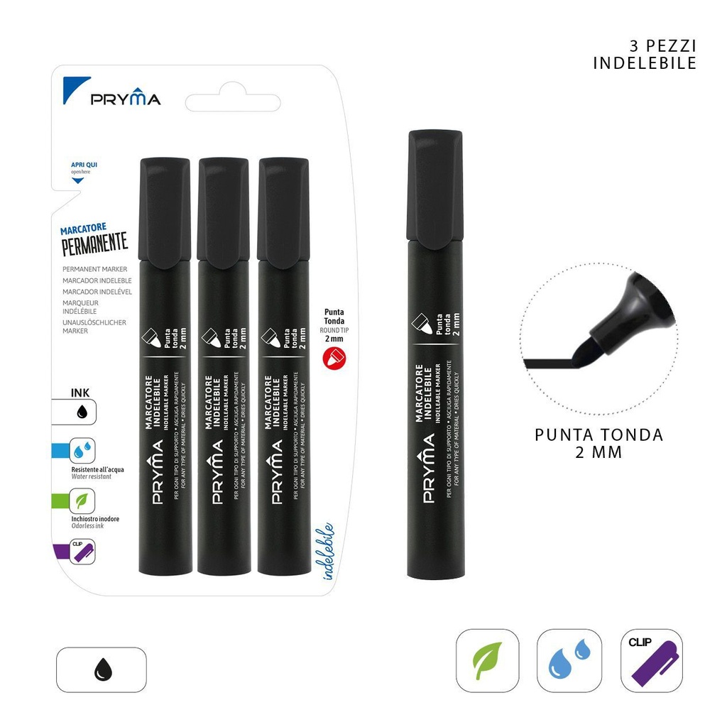 Marcador redondo 2MM 3 piezas negro - Herramientas de escritura