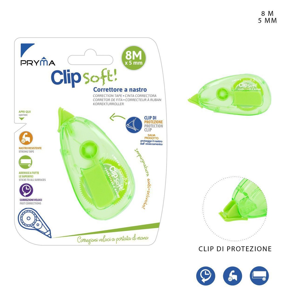 Cinta correctora Clip Soft 5mm x 8m verde - Correctores y útiles de escritura