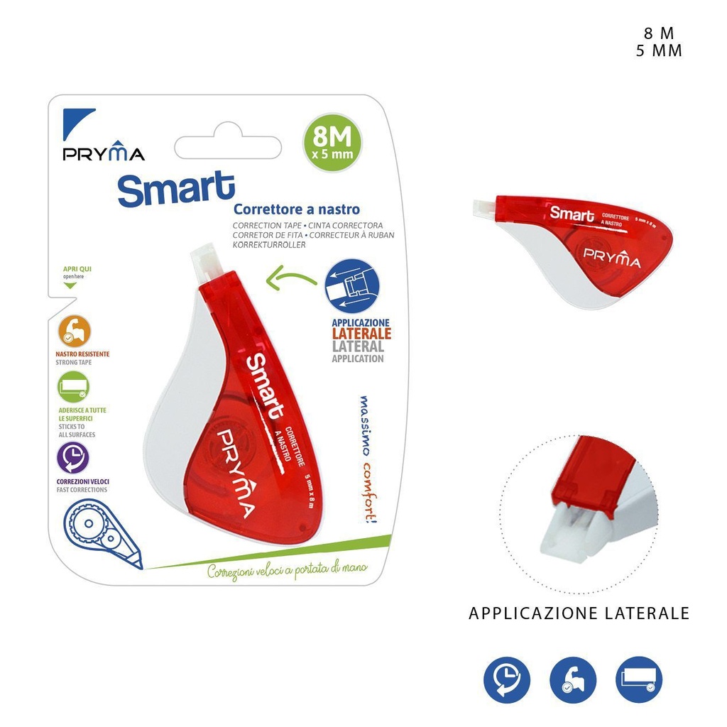 Cinta correctora Smart 5mmx8m rojo - Artículos de corrección