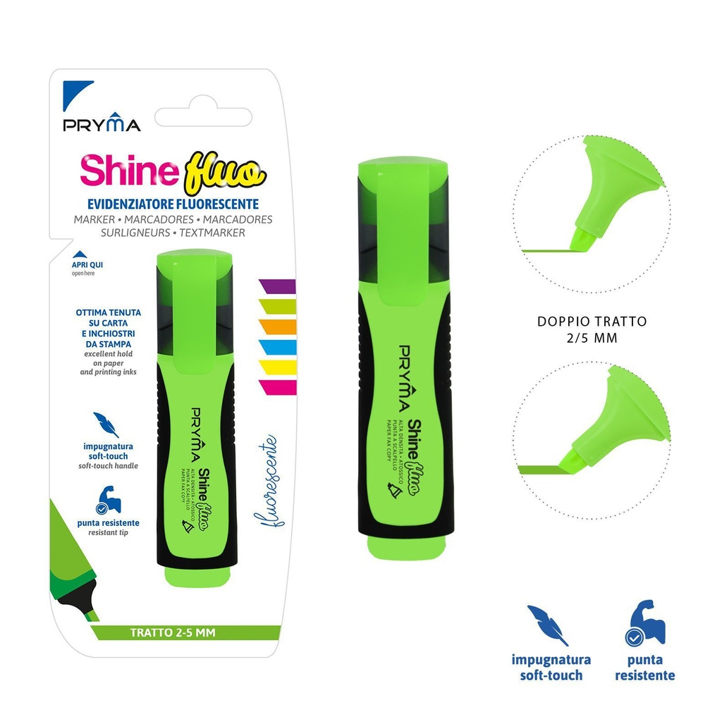 Subrayador Fluorescente Verde Fluo Cabeza Plana 2/5mm - Marcador Resaltador