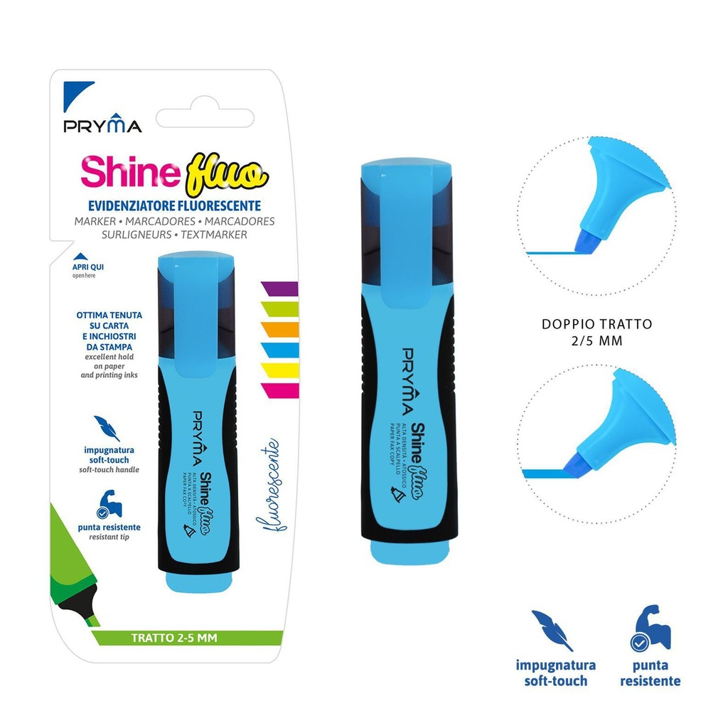 Subrayador Fluorescente Azul Fluo Cabeza Plana 2/5mm - Marcador Resaltador