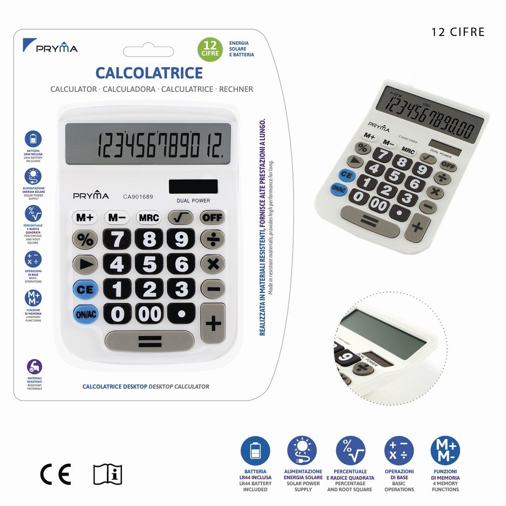 Calculadora de 12 dígitos 192X130X30mm blanca - Artículos de oficina