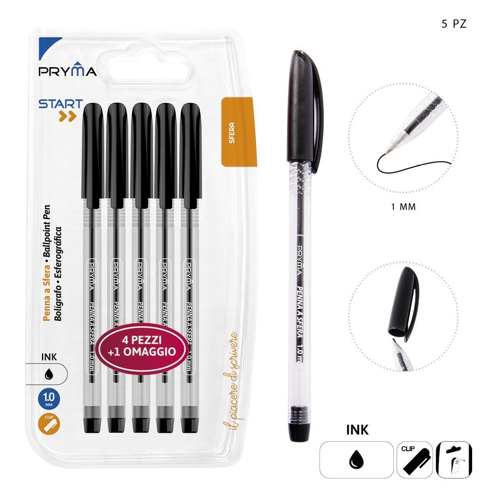 Bolígrafo negro con tapa 1MM (5 unidades) - Accesorios de escritura