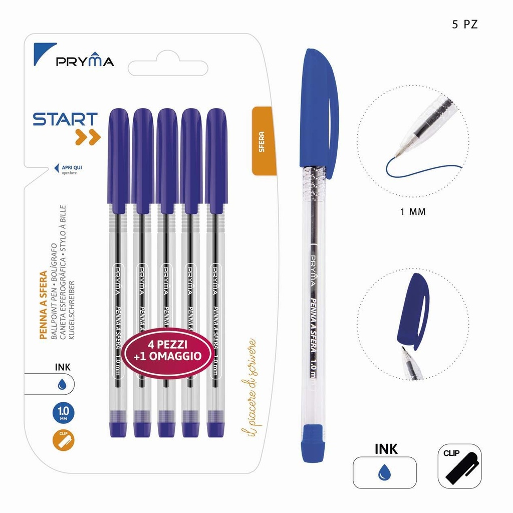Bolígrafo azul con tapa 1MM (5 unidades) - Accesorios de escritura