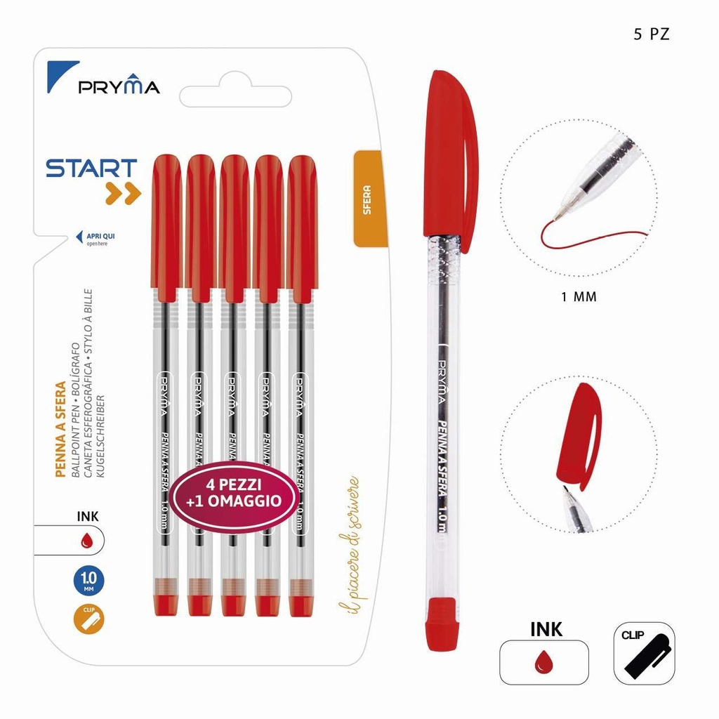 Bolígrafo rojo con tapa 1MM (5 unidades) - Accesorios de escritura