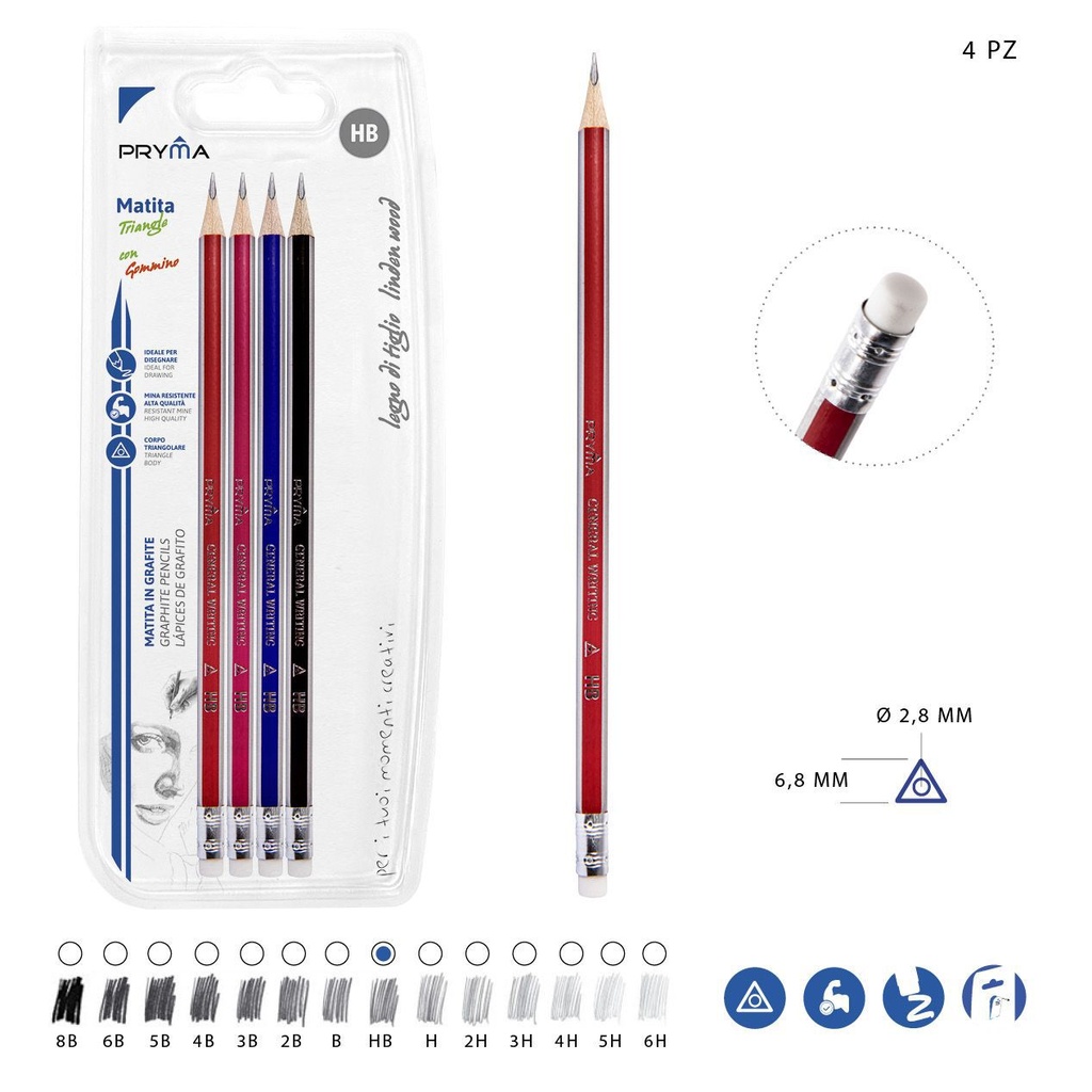 Lápiz HB con goma de borrar 4PZ - Utensilios de escritura