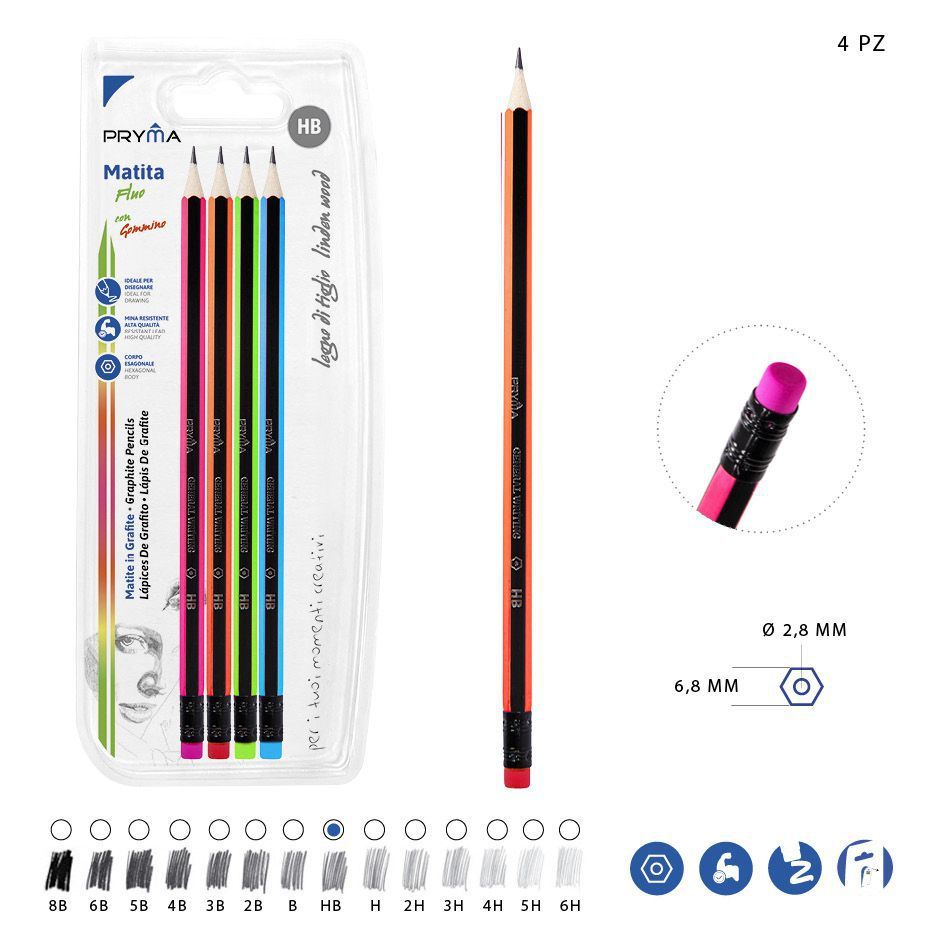 Lápiz HB con goma de borrar 4PZ - Utensilios de escritura