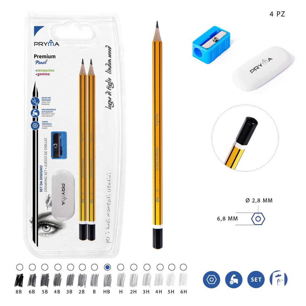 Pencil HB 2 piezas + sacapuntas + goma de borrar - Kit de escritura escolar