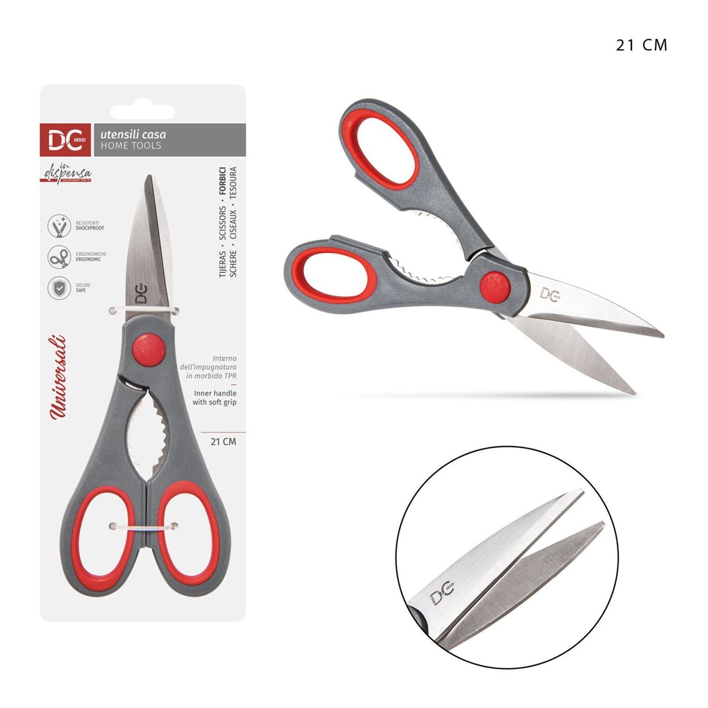 Tijeras de uso múltiple 21 cm gris/rojo - Utensilios de cocina