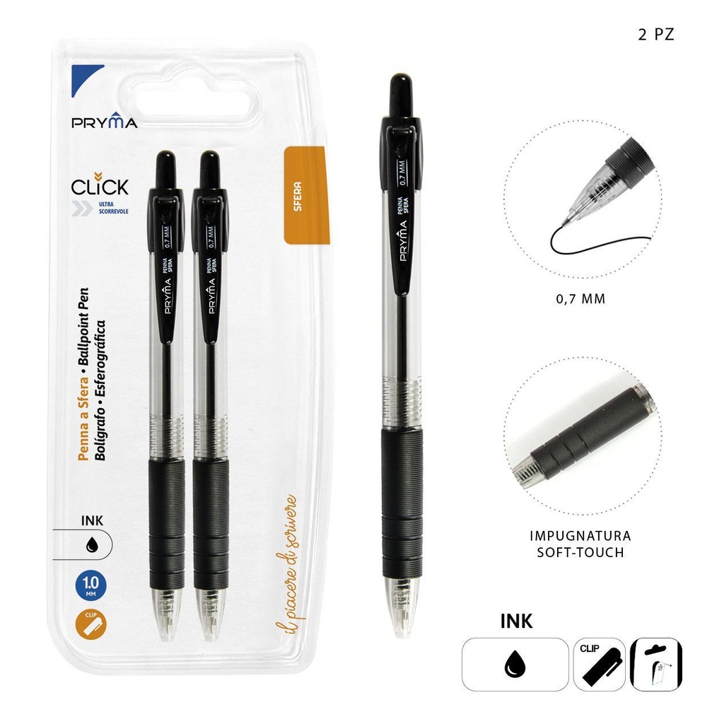 Bolígrafo de clic negro 1MM 2 pcs - Artículos de papelería