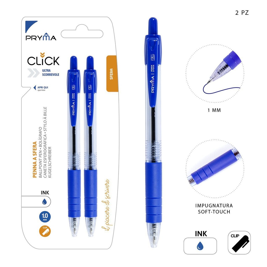 Bolígrafo de clic 1mm 2pz color azul