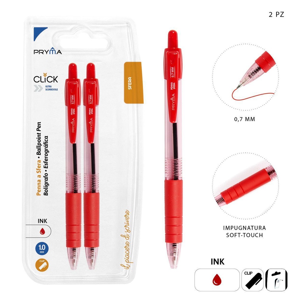 Bolígrafo de clic rojo 1MM 2 pcs - Artículos de papelería