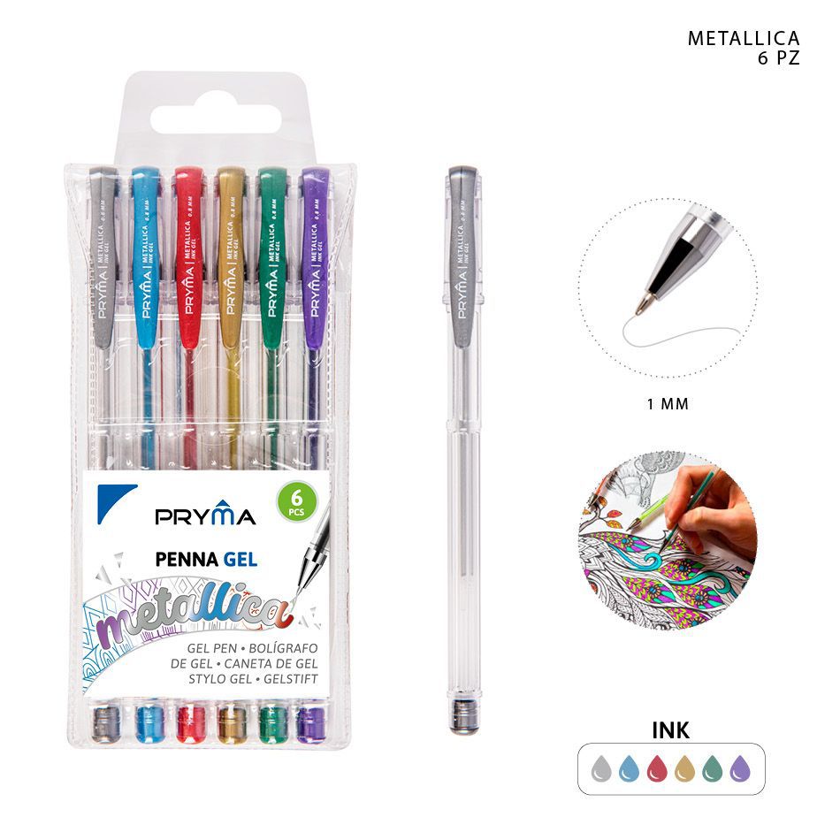 Bolígrafo de gel metálico 0.8MM 6PZ - Herramientas de escritura