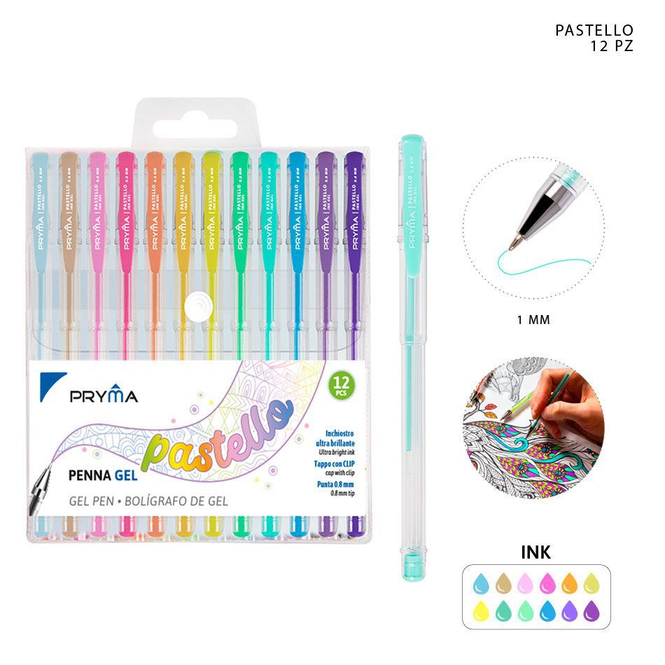 Bolígrafo de gel de color pastel 0.8 mm 12 piezas - Útiles de escritura