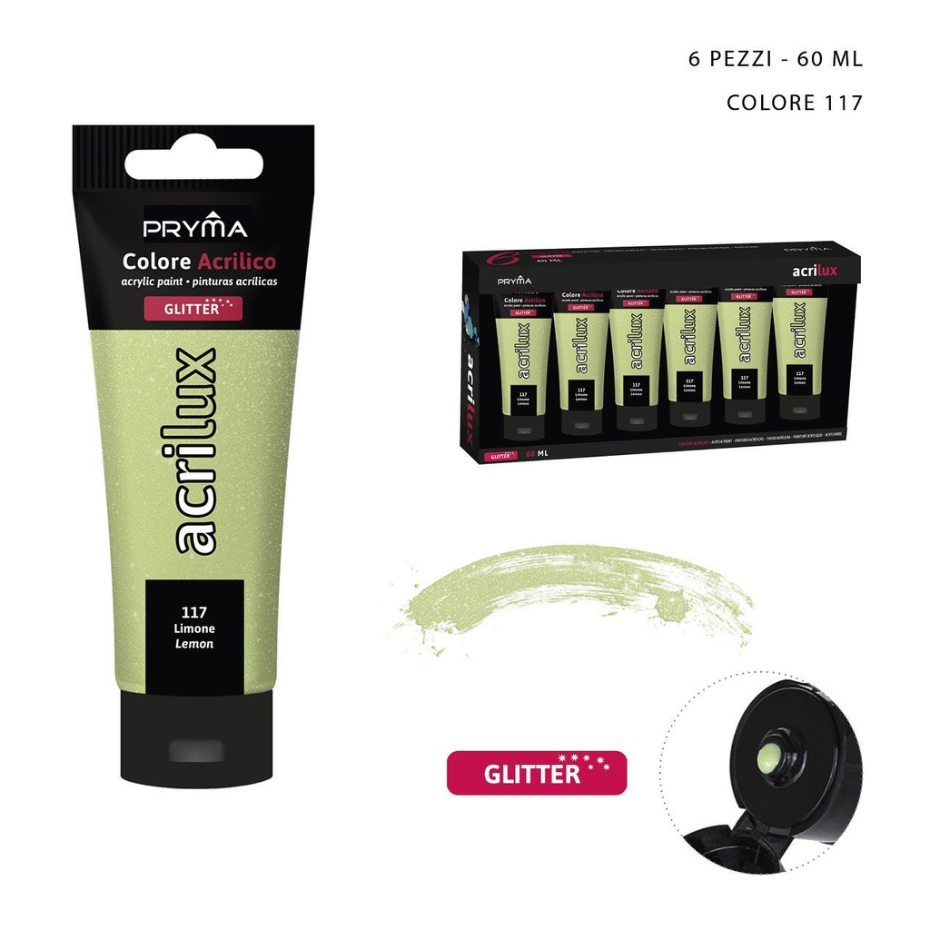 Pintura acrílica con purpurina 60ml N.117 limón - Pinturas para manualidades