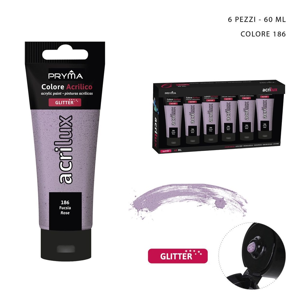 Pintura acrílica con purpurina 60ml N.186 rojo rosa - Pinturas para manualidades