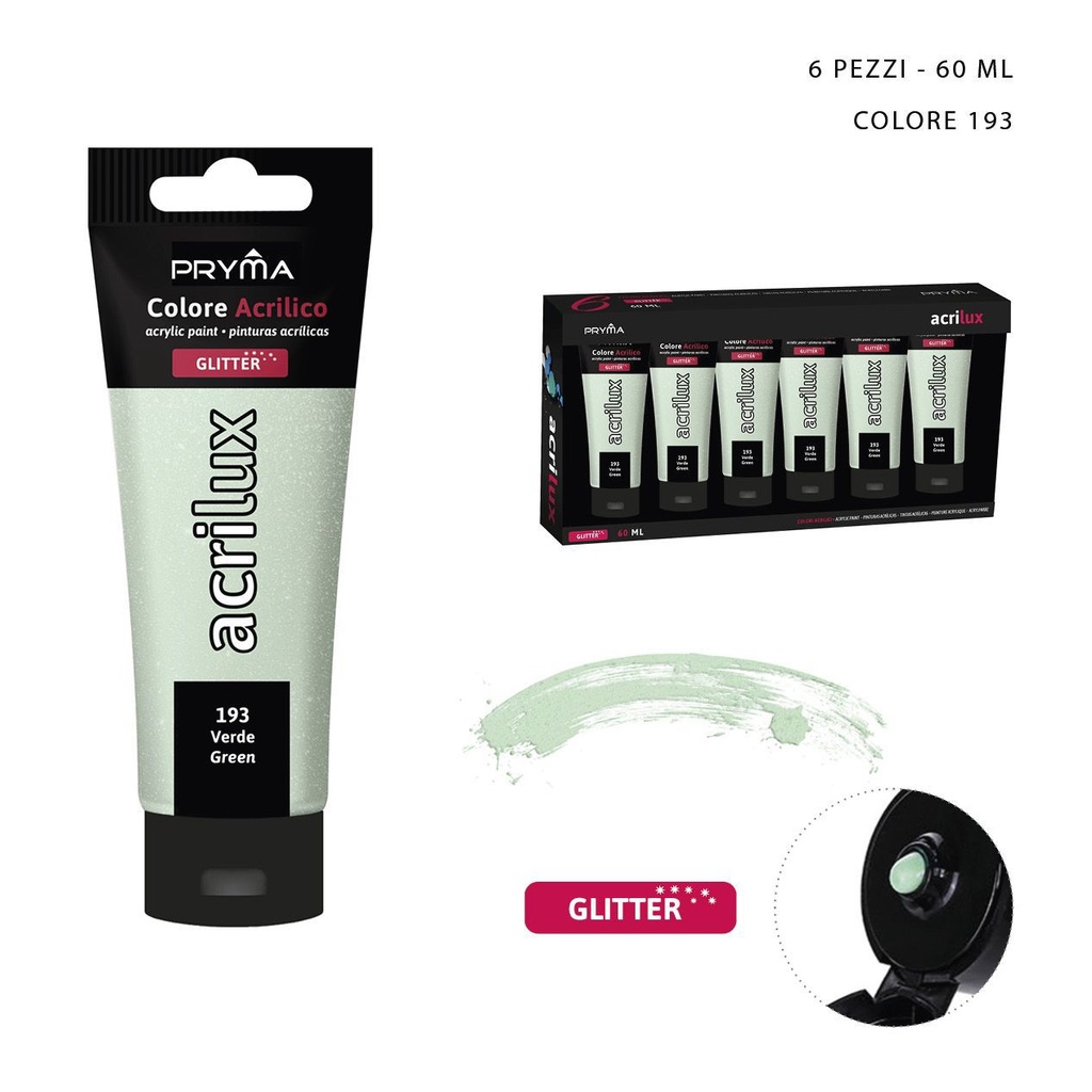 Pintura acrílica con purpurina 60ml N.193 verde - Pinturas para manualidades