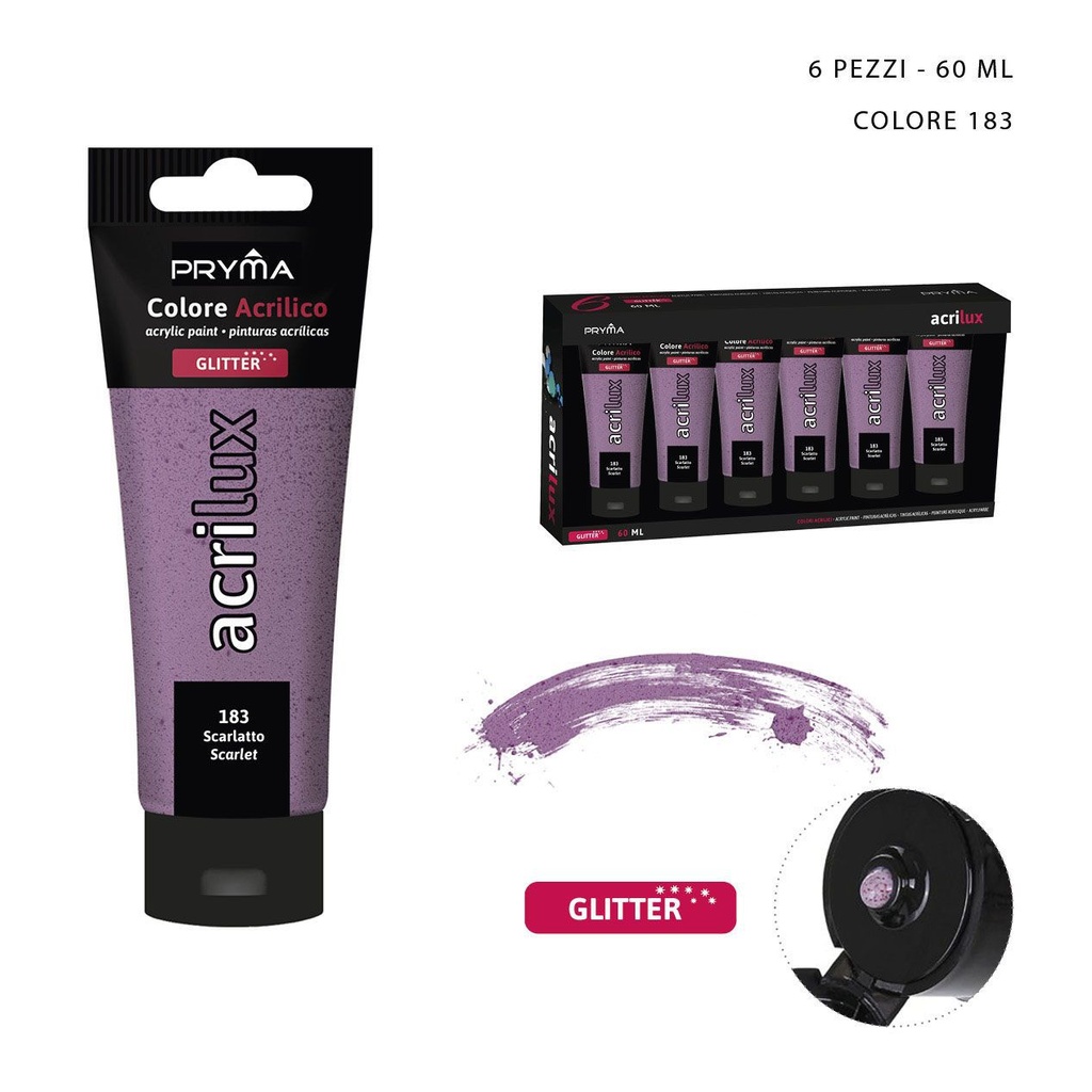 Pintura acrílica con purpurina 60ml N.183 escarlata - Pinturas para manualidades
