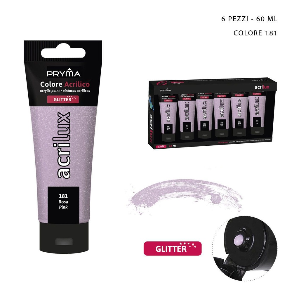 Pintura acrílica con purpurina 60ml N.181 rosa - Pinturas para manualidades