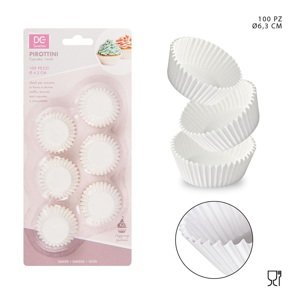 Moldes de papel para magdalenas 6.3CM 100PZ blanco - Utensilios para hornear