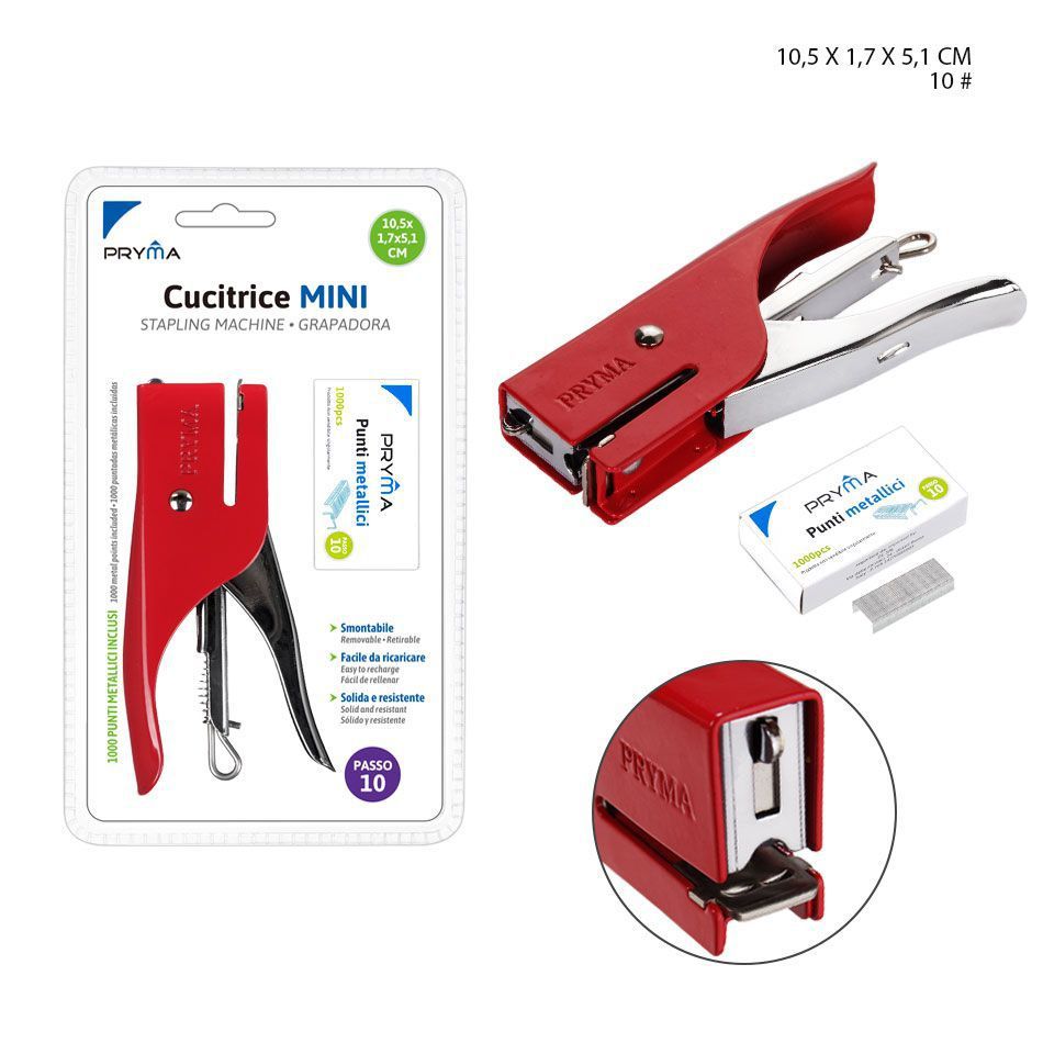 Grampadora mini roja 10.5x1.7x5.1 cm - Suministros de oficina