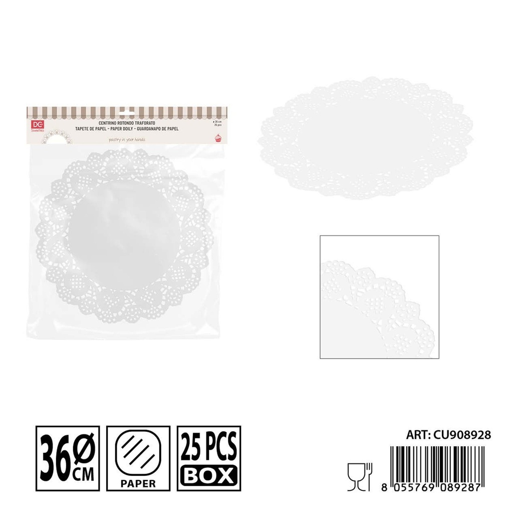 Blonda de papel redondo 36cm 25pz blanco para decoración de pasteles