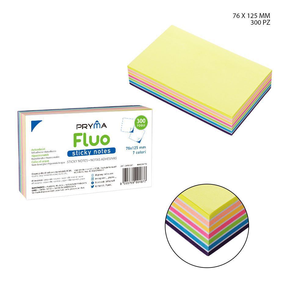 Nota adhesiva fluorescente 76 x 125 mm 300 hojas - Notas autoadhesivas