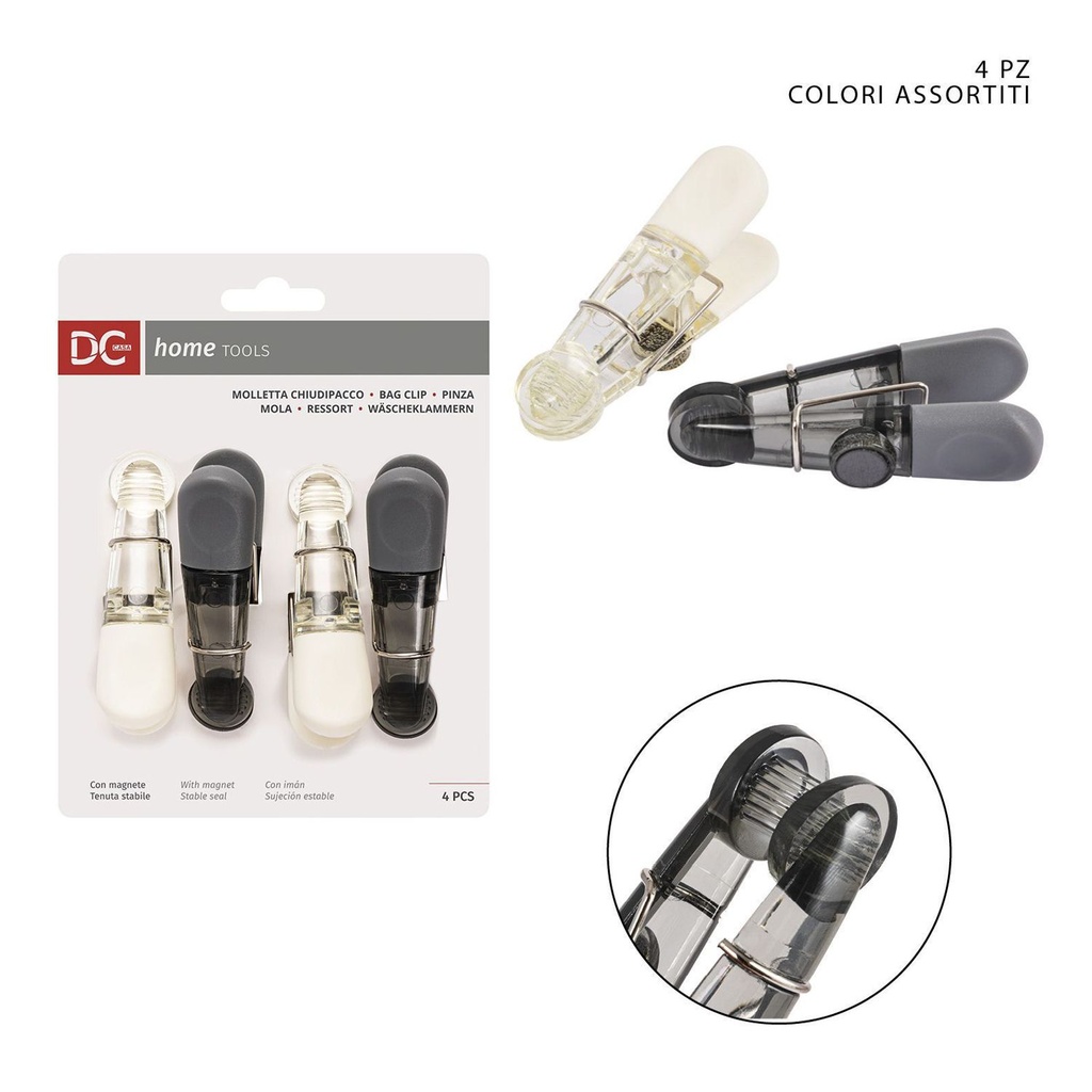 Clips de cierra bolsas con imán 8.5 cm 4 pz - Accesorios de cocina